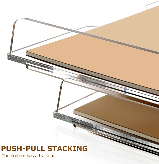 Alt view image 5 of 7 - 4 Tier Acrylic Paper Letter Tray Desk Stackable Organizer TraysClear Enlarged A4 Stackable File Document Tray Workspace Office Supplies Organizers and Accessories Sorter13.82inx9.29inx6.7in