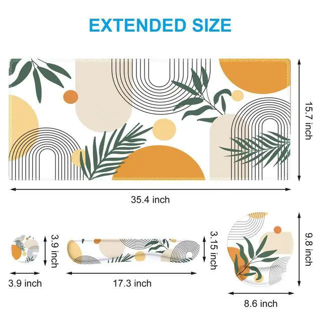 Alt view image 2 of 7 - Elm Leaf Writing Pad 35.4"x15.7", Desk Protector for School Charming Ergonomic Desk Pad Including Keyboard Wrist Rest, Mousepad Set for Cubicle Home Workspace Study Space