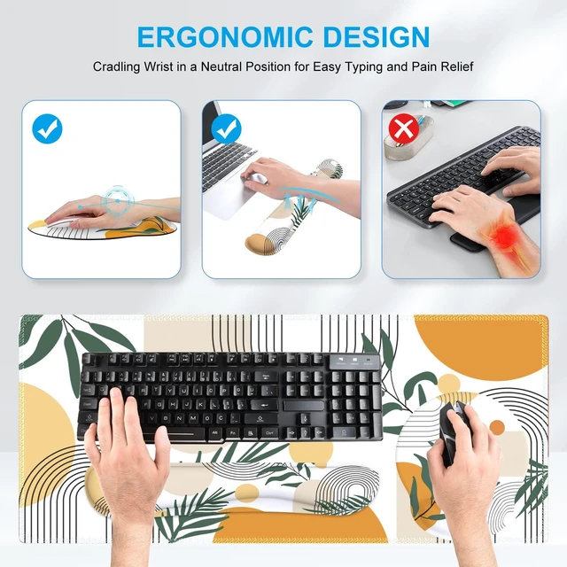 Alt view image 3 of 7 - Elm Leaf Writing Pad 35.4"x15.7", Desk Protector for School Charming Ergonomic Desk Pad Including Keyboard Wrist Rest, Mousepad Set for Cubicle Home Workspace Study Space