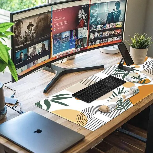 Alt view image 7 of 7 - Elm Leaf Writing Pad 35.4"x15.7", Desk Protector for School Charming Ergonomic Desk Pad Including Keyboard Wrist Rest, Mousepad Set for Cubicle Home Workspace Study Space