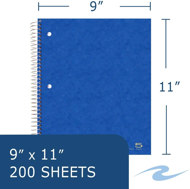 Alt view image 3 of 7 - 5 Subject Spiral Notebook, 12 Pack, 11" x 9", College Ruled, 200 Perforated Sheets, Assorted Eco Press Covers, 5 Double Storage Pockets, Made in USA