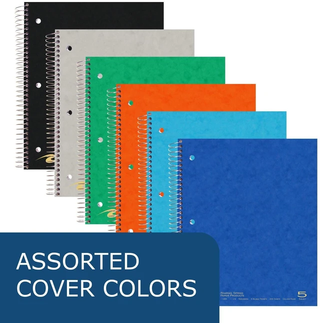 Alt view image 4 of 7 - 5 Subject Spiral Notebook, 12 Pack, 11" x 9", College Ruled, 200 Perforated Sheets, Assorted Eco Press Covers, 5 Double Storage Pockets, Made in USA