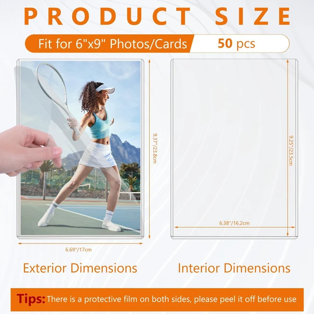 Alt view image 2 of 7 - 50PCS 6" x 9" Rigid Print Protectors Clear Hard Plastic Large Card Sleeves for Jumbo Card, Top Loading Rigid Card Sheet Protectors for Postcards, Photos, Trading & Sports Cards