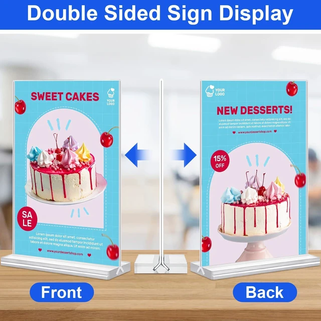 Alt view image 3 of 7 - Acrylic Sign Holder 4x6 Inches 24 Pack, Double Sided Clear Display Stand Table Top Sign Paper Holder, Vertical Menu Flyer Holder, Plastic Sign Frame for Stores, Restaurants, Hotels, Office