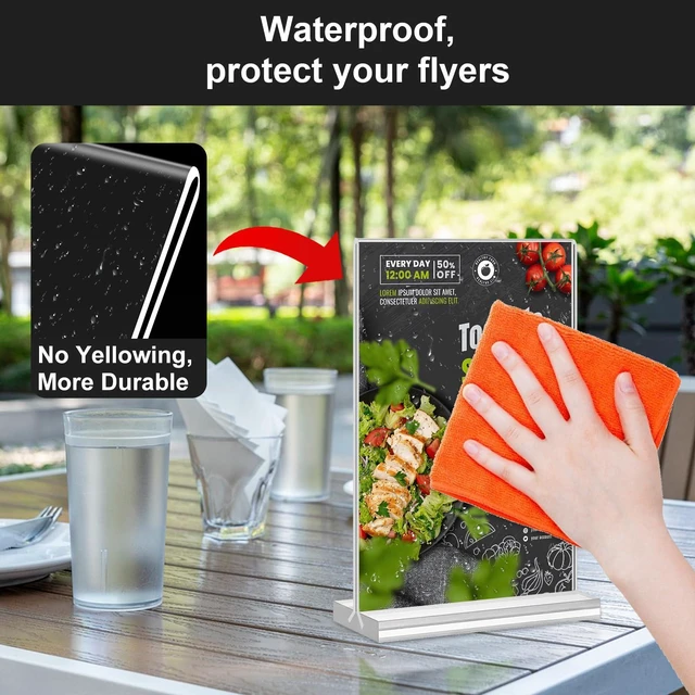 Alt view image 5 of 7 - Acrylic Sign Holder 5x7 Inches 24 Pack, Double Sided Clear Display Stand Table Top Sign Paper Holder, Vertical Menu Flyer Holder, Plastic Sign Frame for Stores, Restaurants, Hotels, Office