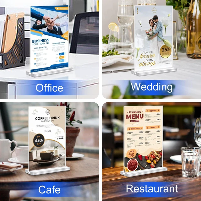 Alt view image 6 of 7 - Acrylic Sign Holder 4x6 Inches 24 Pack, Double Sided Clear Display Stand Table Top Sign Paper Holder, Vertical Menu Flyer Holder, Plastic Sign Frame for Stores, Restaurants, Hotels, Office