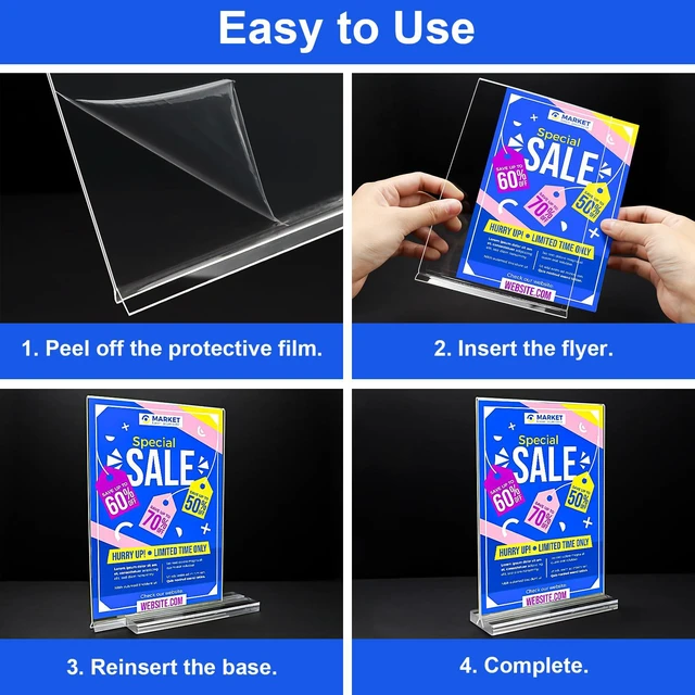 Alt view image 7 of 7 - Acrylic Sign Holder 4x6 Inches 24 Pack, Double Sided Clear Display Stand Table Top Sign Paper Holder, Vertical Menu Flyer Holder, Plastic Sign Frame for Stores, Restaurants, Hotels, Office