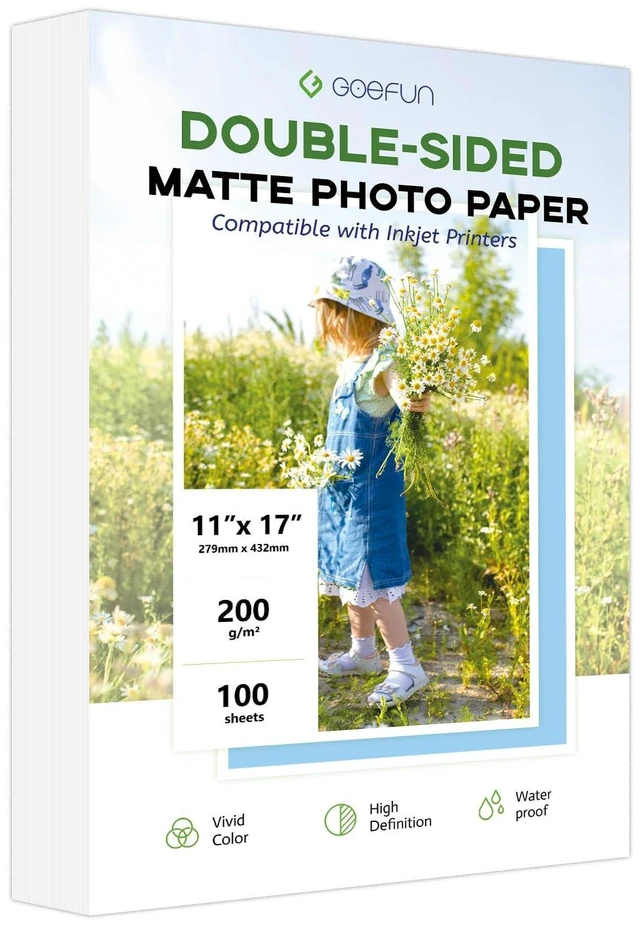 Main image of 11x17 Double Sided Photo Paper Matte, 200GSM Inkjet Printer Paper 100 Pack 54LB Presentation Paper for Inkjet Printer