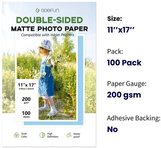 Alt view image 2 of 7 - 11x17 Double Sided Photo Paper Matte, 200GSM Inkjet Printer Paper 100 Pack 54LB Presentation Paper for Inkjet Printer
