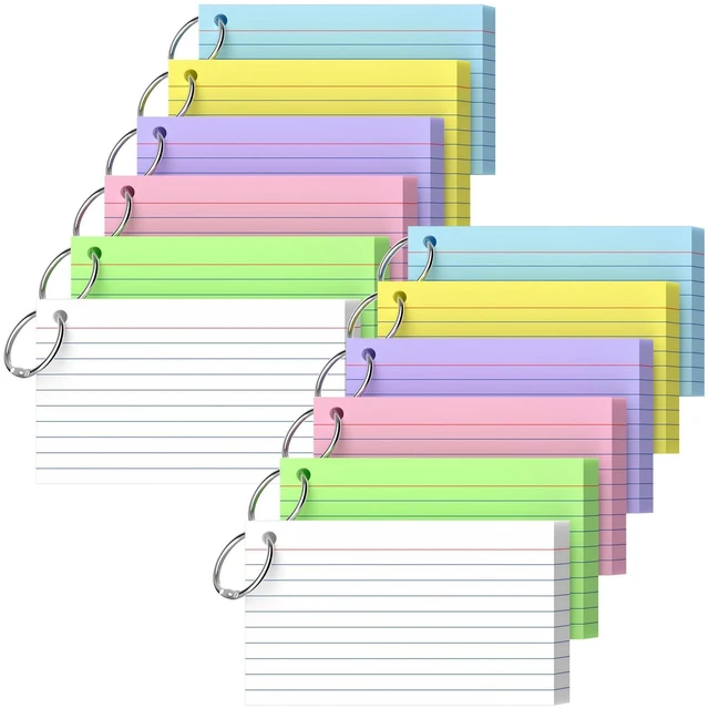 Main image of Index Cards 3x5 Inch With Ring, 600 Count, Ruled White Colored Index Card, 180GSM Flash Cards College Ruled for Students, Teachers, Study Note Card for Office, Home, School, Office