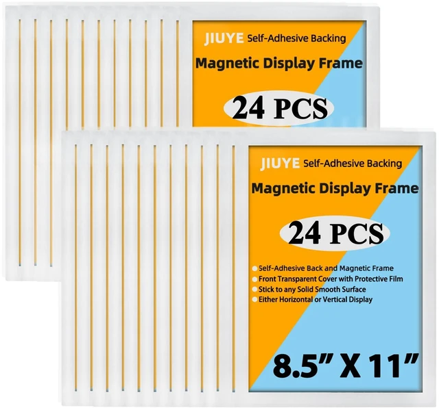 Main image of 24Pcs Magnetic Paper Sign Holder 8.5x11,Magnet Closure Display Frame Self-Adhesive Document Holder,Clear Surface for Dry Erase,Wall Mount for Home Office Store Window Door,Waterproof Dustproof