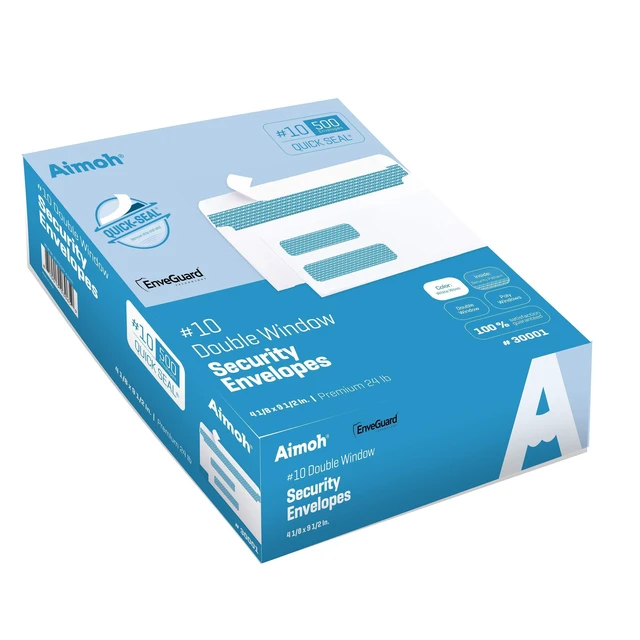 Alt view image 6 of 6 - #10 Double Window Self-Seal Security Envelopes, #10 Envelope, 500ct Peel and Seal, Security Tint, EnveGuard, Self-Seal Closure, White, 24 LB Paper, 4-1/8 x 9-1/2 in, 500 Count