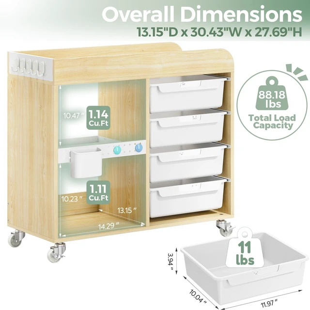 Alt view image 3 of 7 - Craft Organizers and Art Supply Storage, Art Cart, Classic White Rolling Cart with 4 Drawers & Metal Pegboard, Cute Macaron Color Magnets for Craft Room, Office, Classroom
