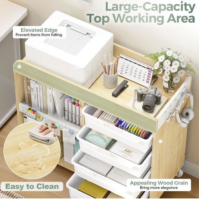 Alt view image 5 of 7 - Craft Organizers and Art Supply Storage, Art Cart, Classic White Rolling Cart with 4 Drawers & Metal Pegboard, Cute Macaron Color Magnets for Craft Room, Office, Classroom