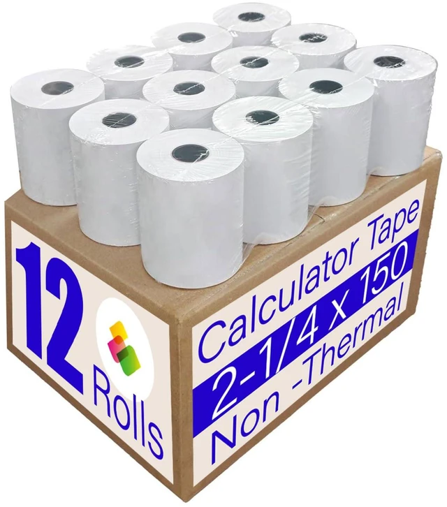 Main image of (12 Rolls)2 1/4 in x 150 ft Adding Machine Tape Paper Rolls, for HR-10RC, HR-170RC, HR-200RC, EL-1197PIII, EL-1801V, P23-DHV-3, CP-90A, MP11DX-2, 1280-2