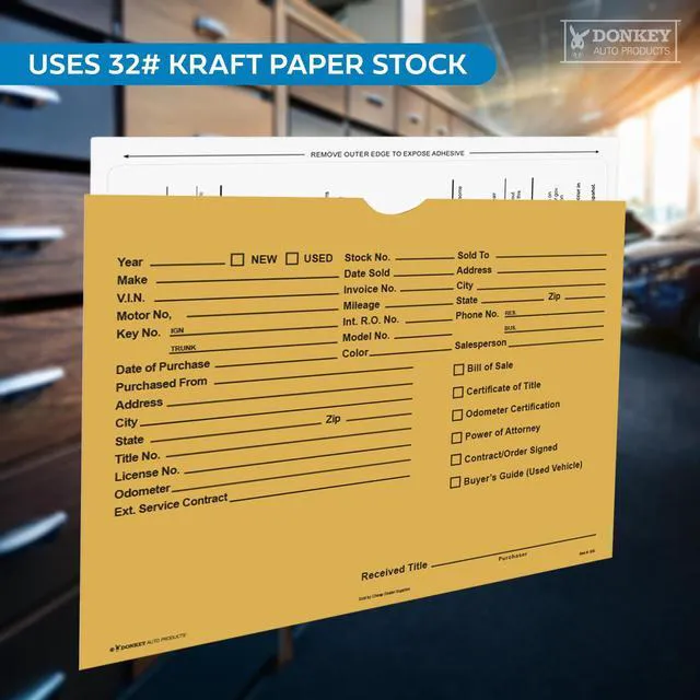 Alt view image 5 of 7 - Printed Vehicle Deal Envelopes 9x12 Deal Jackets (100 shrink wrapped) (Buff)