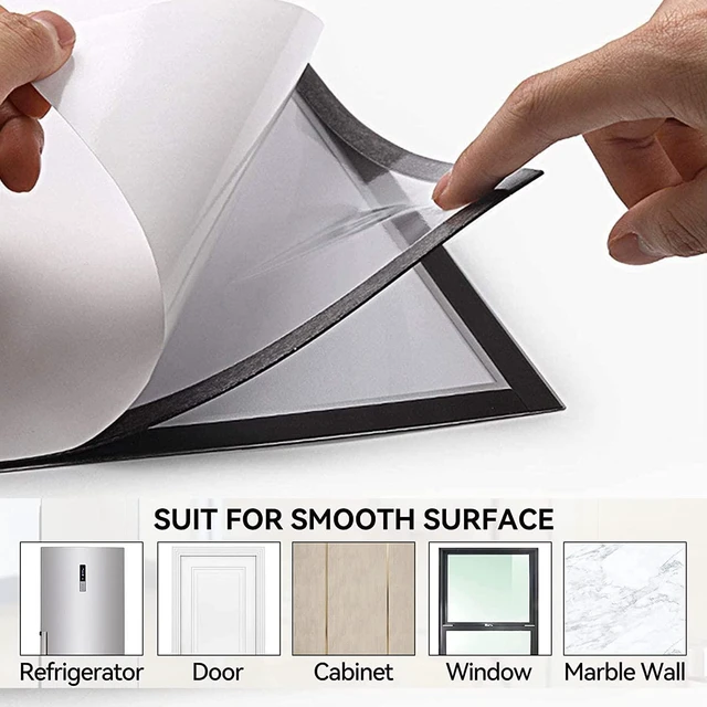 Alt view image 4 of 6 - 12 Pcs Self-Adhesive Magnetic Paper Sign Holder 8.5x11,Magnetic Closure Glossy Display Frame for Dry Erase and Reusable,Wall mount for Home Office Store Document,Front Open Waterproof Dust-Proof