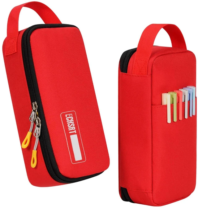 Main image of Large Capacity Pencil Case with Hidden Pocket, 1200D Oxford Fabric Zipper Pencil Pouch with Handle, Multi-Pocket Stationery Organizer for Office, College, Travel and Daily Carry - Red