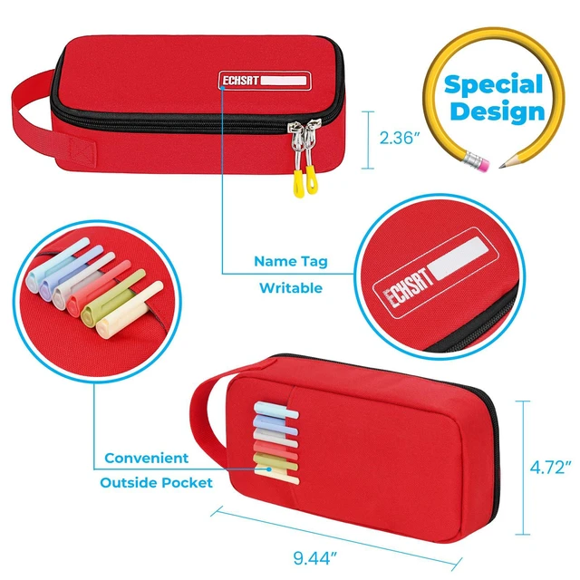 Alt view image 2 of 6 - Large Capacity Pencil Case with Hidden Pocket, 1200D Oxford Fabric Zipper Pencil Pouch with Handle, Multi-Pocket Stationery Organizer for Office, College, Travel and Daily Carry - Red