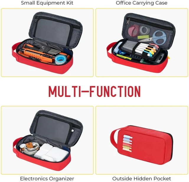 Alt view image 4 of 6 - Large Capacity Pencil Case with Hidden Pocket, 1200D Oxford Fabric Zipper Pencil Pouch with Handle, Multi-Pocket Stationery Organizer for Office, College, Travel and Daily Carry - Red