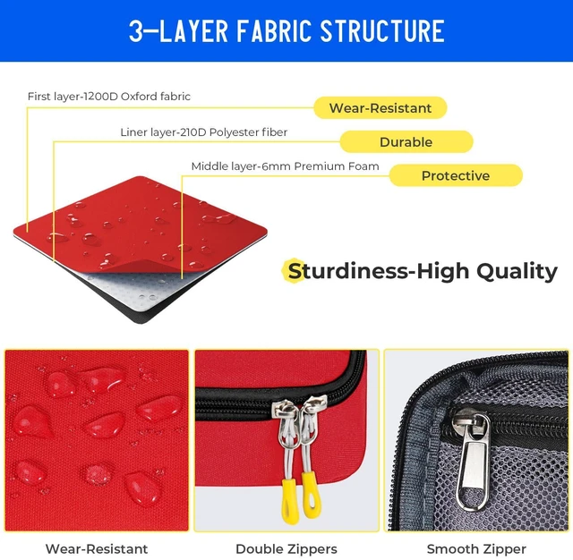 Alt view image 5 of 6 - Large Capacity Pencil Case with Hidden Pocket, 1200D Oxford Fabric Zipper Pencil Pouch with Handle, Multi-Pocket Stationery Organizer for Office, College, Travel and Daily Carry - Red