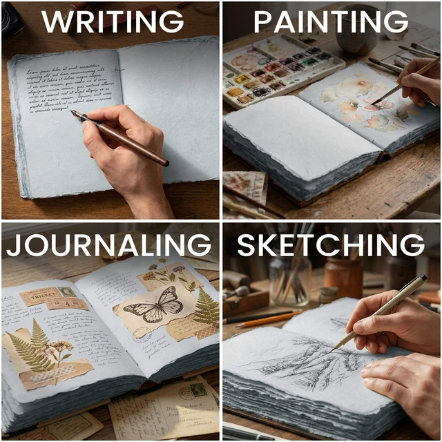 Alt view image 3 of 7 - Notebook Journal Exposed Spine, Slate Grey 10x7. Antique Deckle Edges Watercolor Paper - Book of Shadows/Spell - Writing Notebook Sketchbook for Women and Men-10''x7'', Grey