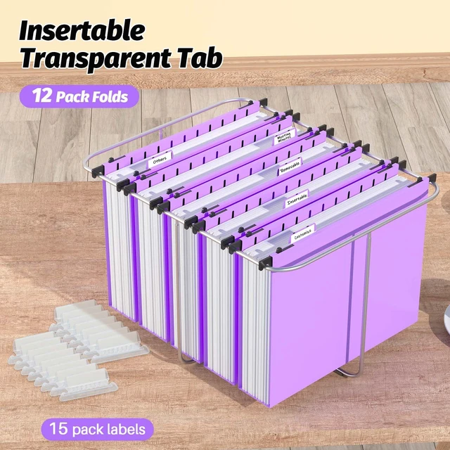 Alt view image 6 of 7 - Extra Capacity Plastic Hanging File Folders,12 Pack, Letter, Purple Letter Size, Reinforced Hang Folder, Heavy Duty 2 In Expansion, w/ Tabs, Filing Cabinet Folders for Bulk Files/Medical Charts