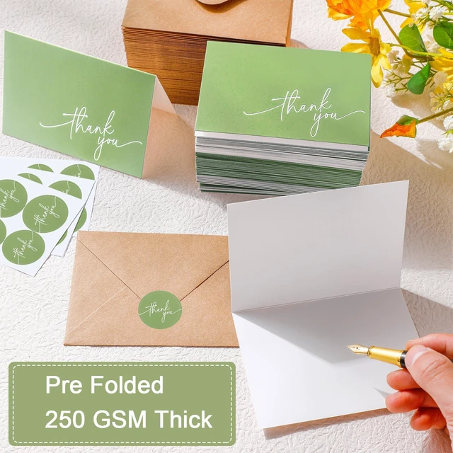 Alt view image 4 of 6 - 200 Pcs Thank You Cards with Envelopes Stickers, 3.5x5", Sage Green Folded Blank Thank You Notes Bulk, Kraft Envelopes and Stickers, for Wedding Business Graduation Baby Shower Bridal Shower