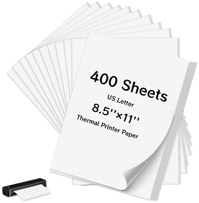 Main image of 400 Sheets Thermal Printer Paper 8.5 x 11 Inch US Letter Size Safe BPA-Free Compatible with Most Portable Printers M08F-Letter M832 M834 and MT800, Delivers Sharp Waterproof Oil-proof and Anti-scratch