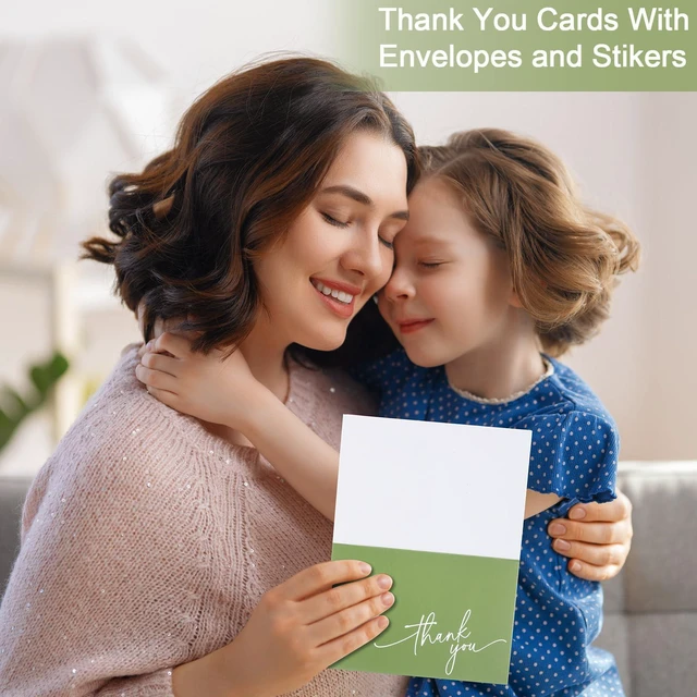 Alt view image 5 of 6 - 200 Pcs Thank You Cards with Envelopes Stickers, 3.5x5", Sage Green Folded Blank Thank You Notes Bulk, Kraft Envelopes and Stickers, for Wedding Business Graduation Baby Shower Bridal Shower