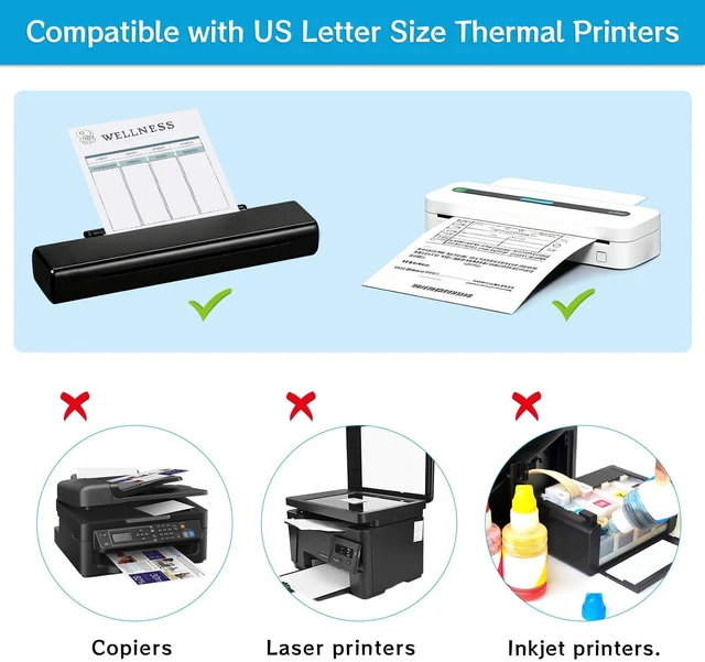 Alt view image 4 of 7 - 400 Sheets Thermal Printer Paper 8.5 x 11 Inch US Letter Size Safe BPA-Free Compatible with Most Portable Printers M08F-Letter M832 M834 and MT800, Delivers Sharp Waterproof Oil-proof and Anti-scratch