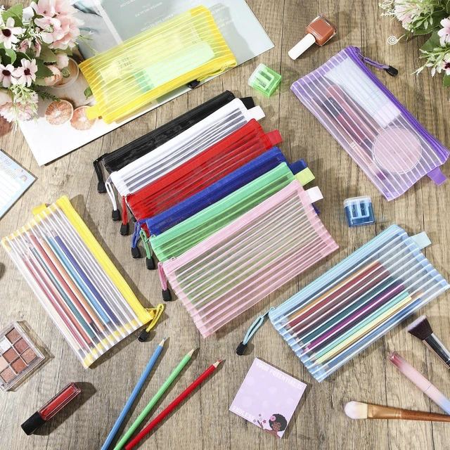 Alt view image 7 of 7 - 200 Pcs A6 Mesh Zipper Pouches Bulk 9.4"x4.5",Bright Colors Waterproof Pencil Bags for Office Supplies, Transparent Design for Stationery Storage, Organizers for Cosmetics Travel