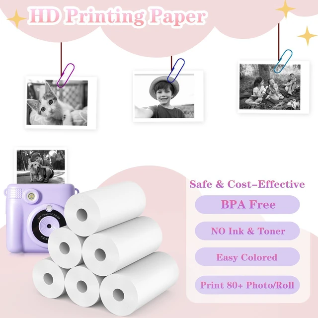 Alt view image 3 of 7 - 20 Rolls Kids Camera Instant Print Refill Paper Set, HD Printing Thermal Paper for Most Kids Instant Camera Photo Print (White-20 Rolls)