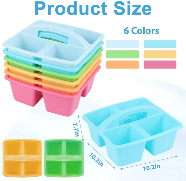 Alt view image 2 of 7 - 6 Pack 4 Compartment Classroom Caddy with Handle, Pastel Assorted Colors, Portable Carry Handle, Versatile Table Caddies for Classroom Organization and Office Supply Storage