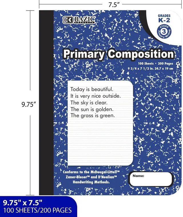 Alt view image 2 of 7 - Primary Composition Notebook, Grades K-2, Marble, 6-Pack 100 sheets (200 pages), 9.75 x 7.5 in, Dashed mid-line primary ruling, Center-sewn, Bulk pack
