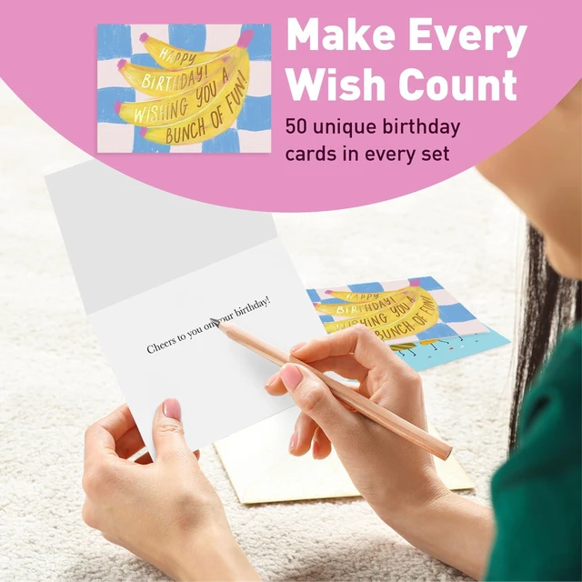 Alt view image 3 of 7 - Happy Birthday Cards with Envelopes and Assortment Box Variety Set of 50 Assorted Birthday Notes. Perfect Bulk Pack for Celebrations, Office, Friends & Special Occasions-4x5.5