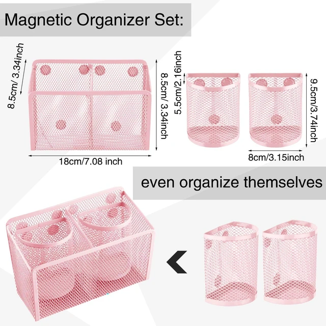 Alt view image 4 of 7 - 13 Pcs Locker Organizer Kit Stackable Mesh Shelves School, Pink