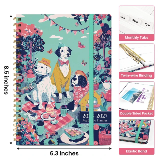 Alt view image 4 of 7 - Planner 2026-2027, Monthly & Weekly Jul 2026-Jun 2027 Calendar Planner 6.3" x 8.5", Hardcover Academic Organizer with Tabs, Pretty Calendar Book for Women, Students, Teachers, Garden Picnic