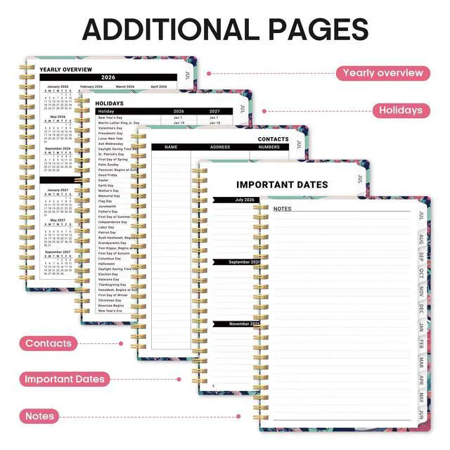 Alt view image 5 of 7 - Planner 2026-2027, Monthly & Weekly Jul 2026-Jun 2027 Calendar Planner 6.3" x 8.5", Hardcover Academic Organizer with Tabs, Pretty Calendar Book for Women, Students, Teachers, Garden Picnic