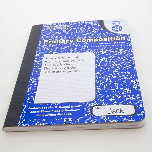 Alt view image 6 of 7 - Primary Composition Notebook, Grades K-2, Marble, 6-Pack 100 sheets (200 pages), 9.75 x 7.5 in, Dashed mid-line primary ruling, Center-sewn, Bulk pack