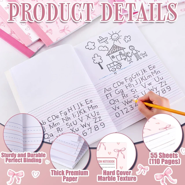 Alt view image 4 of 7 - 6 Pack Pink Bow Primary Composition Notebook with Picture Space Bulk for Grades K-2 110 Page 8.5 X11'' Half Primary Journal K-2 Drawing Story for Back to School First Day of School
