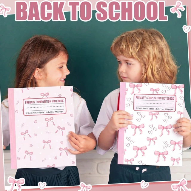 Alt view image 6 of 7 - 6 Pack Pink Bow Primary Composition Notebook with Picture Space Bulk for Grades K-2 110 Page 8.5 X11'' Half Primary Journal K-2 Drawing Story for Back to School First Day of School