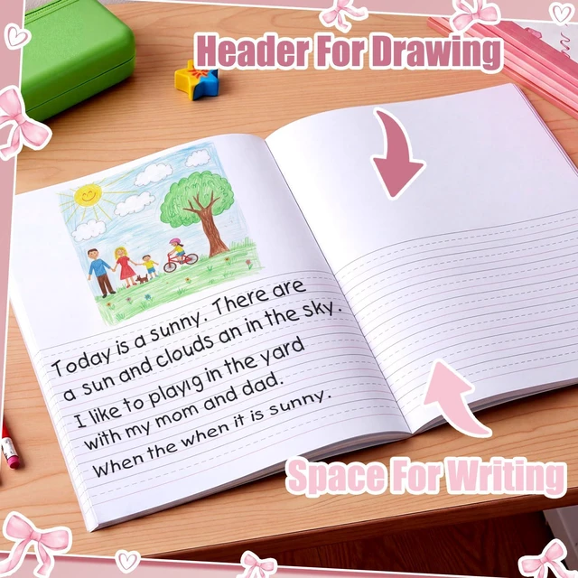 Alt view image 2 of 7 - 6 Pack Pink Bow Primary Composition Notebook with Picture Space Bulk for Grades K-2 110 Page 8.5 X11'' Half Primary Journal K-2 Drawing Story for Back to School First Day of School