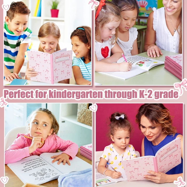 Alt view image 7 of 7 - 6 Pack Pink Bow Primary Composition Notebook with Picture Space Bulk for Grades K-2 110 Page 8.5 X11'' Half Primary Journal K-2 Drawing Story for Back to School First Day of School