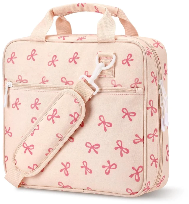 Main image of Zipper Binder Folder Keeper with Strap 2", 3 Ring, Pink, Bow Coquette Multi-pocket Zipper Bag, Fabric, 13" Laptop 5-tab Expanding File Folder, Women Men, Office Middle High School