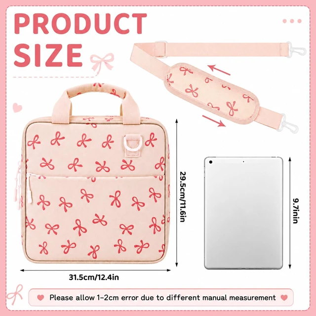 Alt view image 2 of 6 - Zipper Binder Folder Keeper with Strap 2", 3 Ring, Pink, Bow Coquette Multi-pocket Zipper Bag, Fabric, 13" Laptop 5-tab Expanding File Folder, Women Men, Office Middle High School
