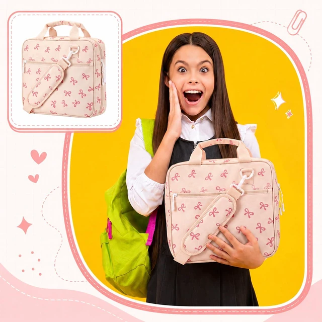 Alt view image 4 of 6 - Zipper Binder Folder Keeper with Strap 2", 3 Ring, Pink, Bow Coquette Multi-pocket Zipper Bag, Fabric, 13" Laptop 5-tab Expanding File Folder, Women Men, Office Middle High School