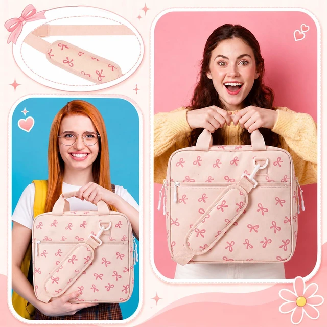 Alt view image 6 of 6 - Zipper Binder Folder Keeper with Strap 2", 3 Ring, Pink, Bow Coquette Multi-pocket Zipper Bag, Fabric, 13" Laptop 5-tab Expanding File Folder, Women Men, Office Middle High School