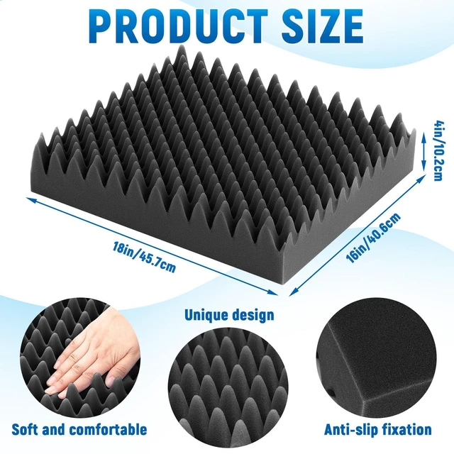 Alt view image 2 of 6 - 2 Pcs Egg Foam Pad,18 X 16 X 4 Inches Egg-Shaped,Black Gray Egg Seat Cushions Crate for Chairs, Convoluted Foam Relieves Pressure, Breathable Design, For Wheelchair Office Car Seats