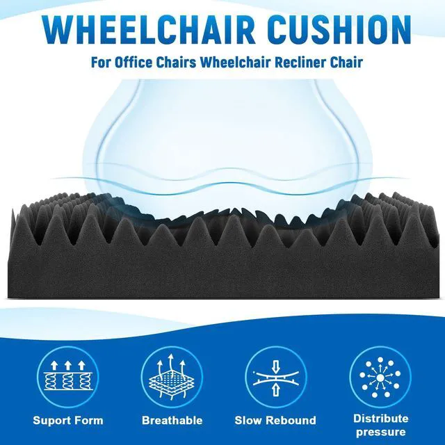 Alt view image 3 of 6 - 2 Pcs Egg Foam Pad,18 X 16 X 4 Inches Egg-Shaped,Black Gray Egg Seat Cushions Crate for Chairs, Convoluted Foam Relieves Pressure, Breathable Design, For Wheelchair Office Car Seats